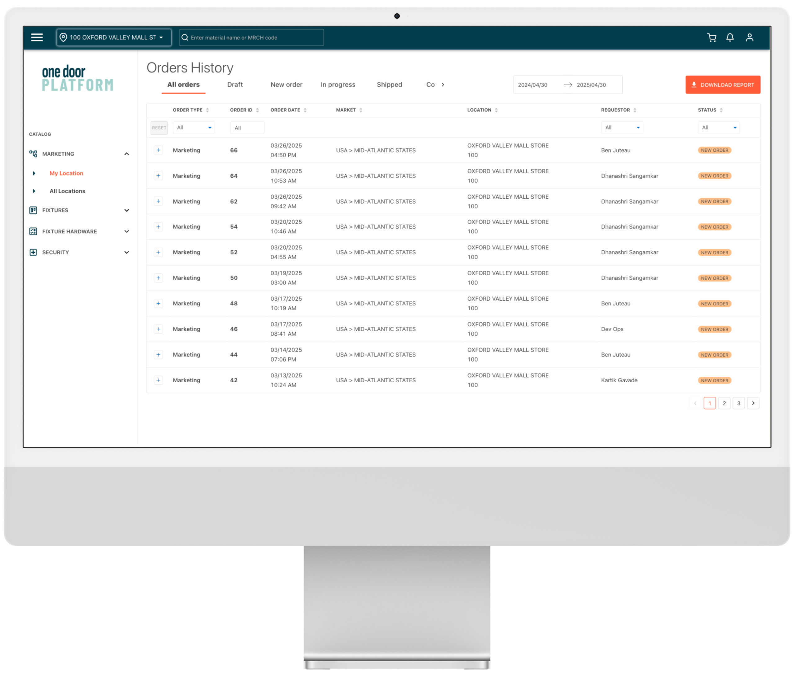Store Order Management System - Order History view