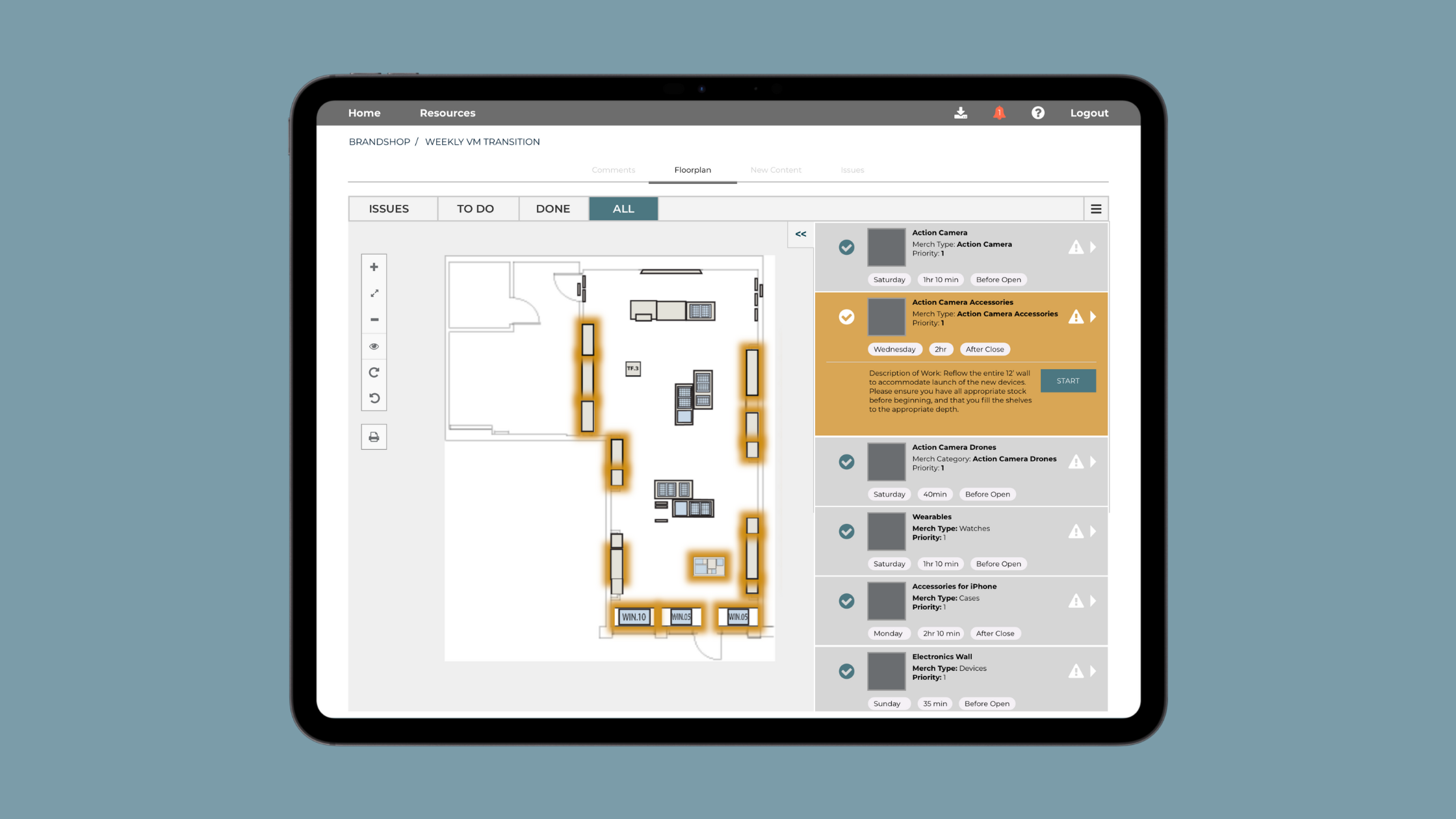 A tablet screenshot of One Door's Digital Store Model